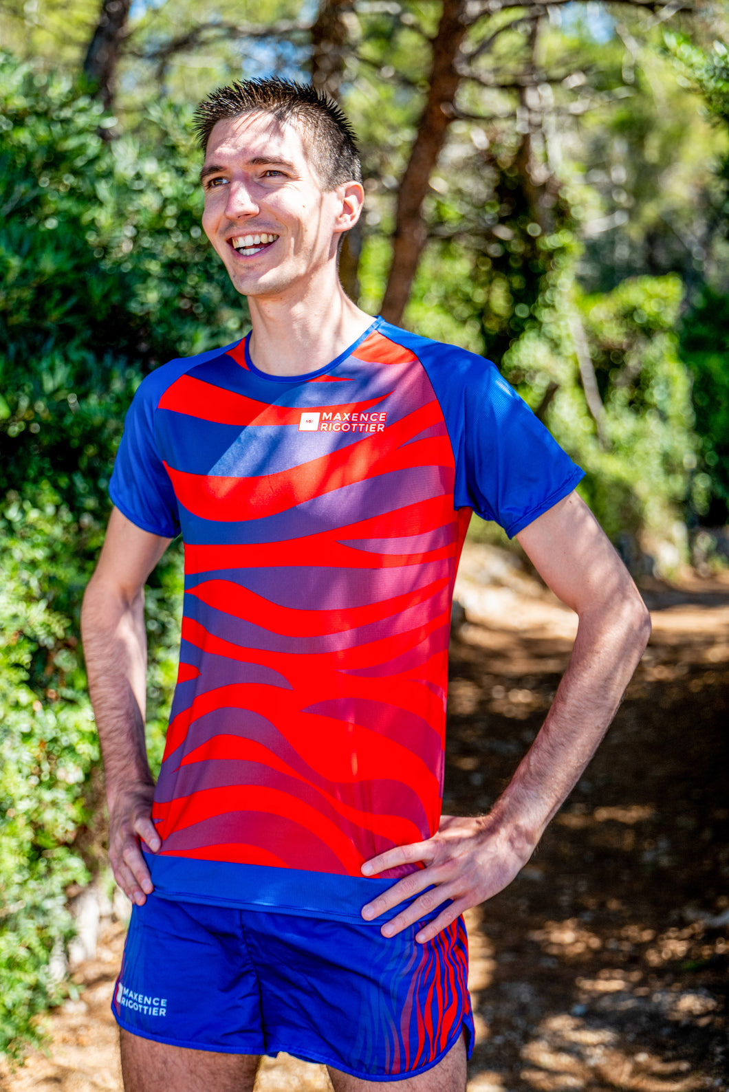 Manches Courtes Running Homme Rouge Bleu [Made in France]