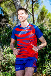 Manches Courtes Running Homme Rouge Bleu [Made in France]